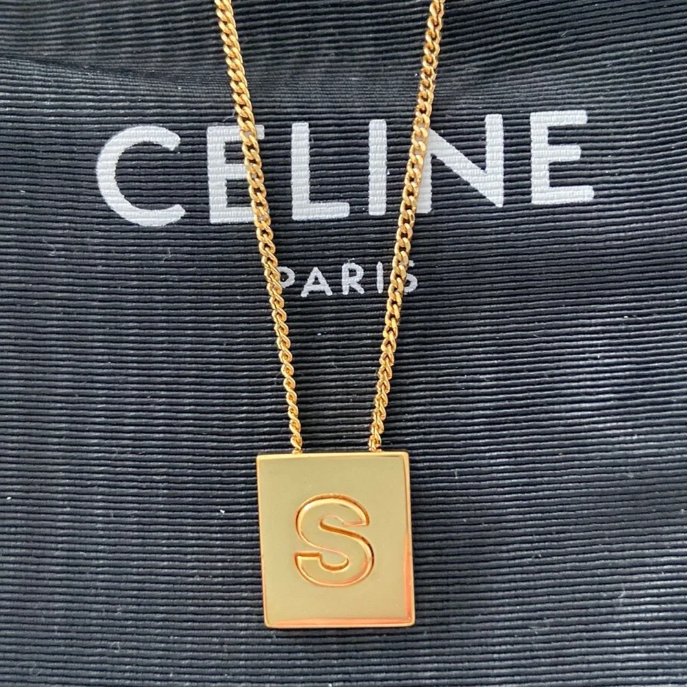 CELINE …Alphabet Initial S Necklace In Brass With Gold Finish - Picture 3 of 6
